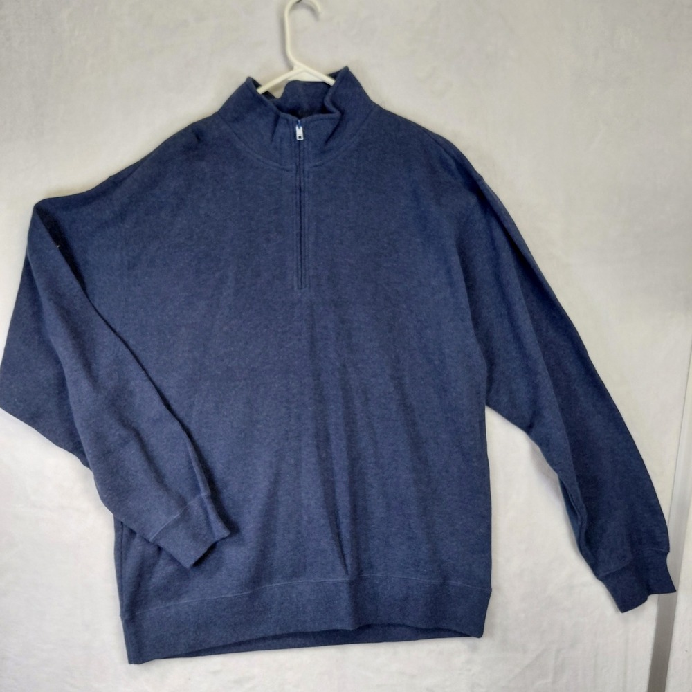 Orvis Mens Large Navy Blue 100% Cotton Quarter Zip Mock Neck Pullover Sweater